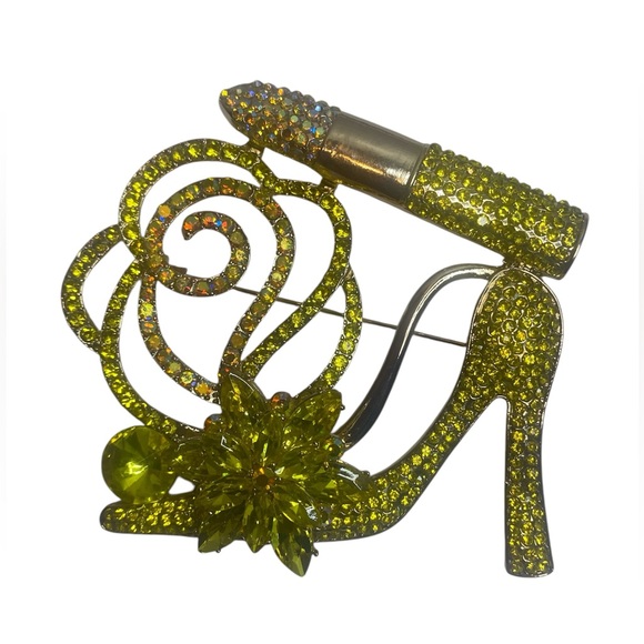 Jewelry - 🌺Crystal Rhinestone Embellished Stiletto high heel Lipstick Brooch Pin